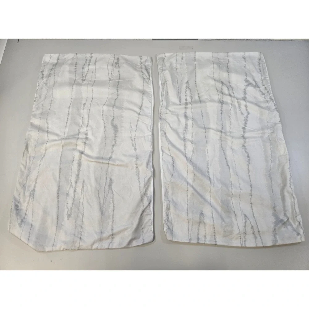 Donna Karan Home White Grey Watercolor Stripe Standard Pillowcase Set of 2